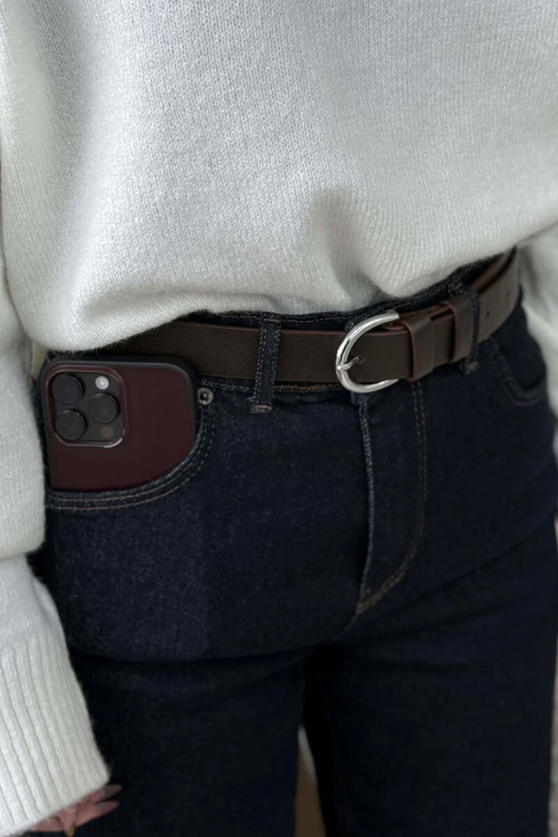 ONE COLOR LEATHER SIMPLE BUCKLE WOMEN BELT DARK BROWN/KAE - 1