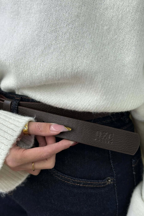 ONE COLOR LEATHER SIMPLE BUCKLE WOMEN BELT DARK BROWN/KAE - 2