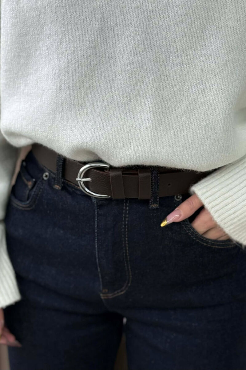 ONE COLOR LEATHER SIMPLE BUCKLE WOMEN BELT DARK BROWN/KAE - 3