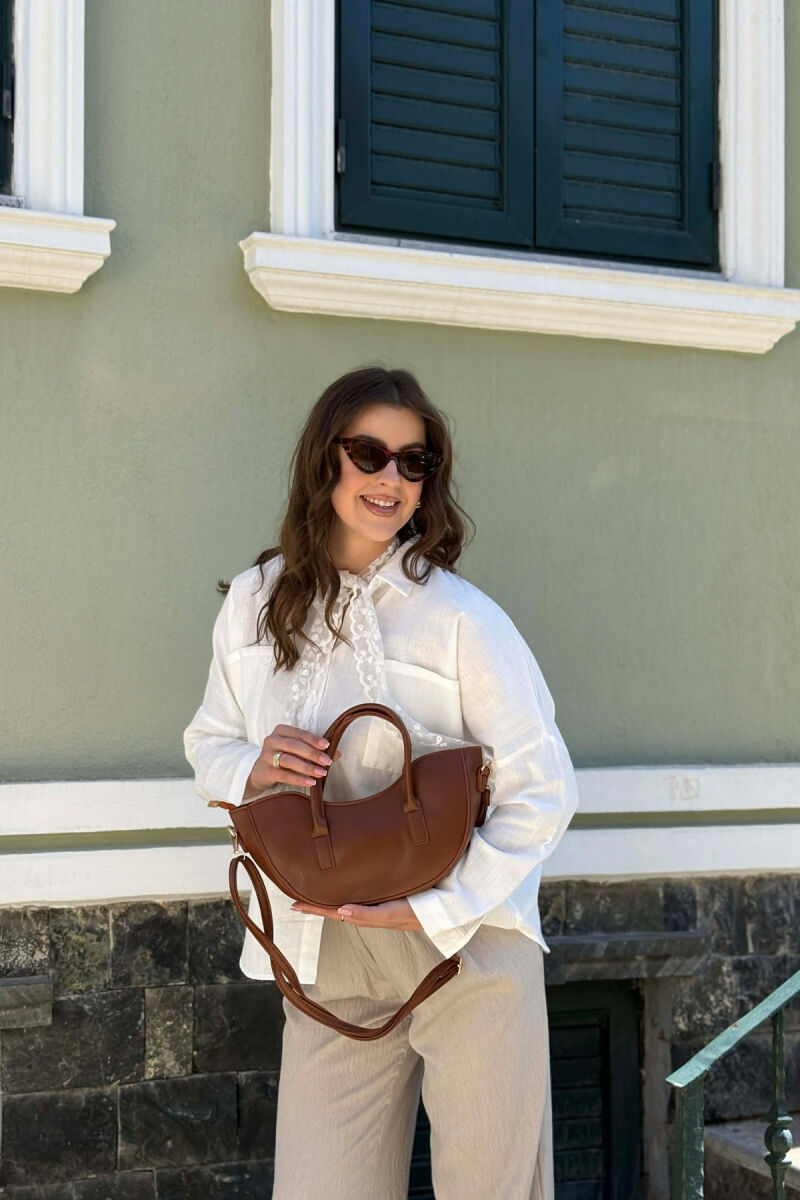 ONE COLOR LEATHER SIMPLE WOMAN BAG BROWN/KAFE - 1