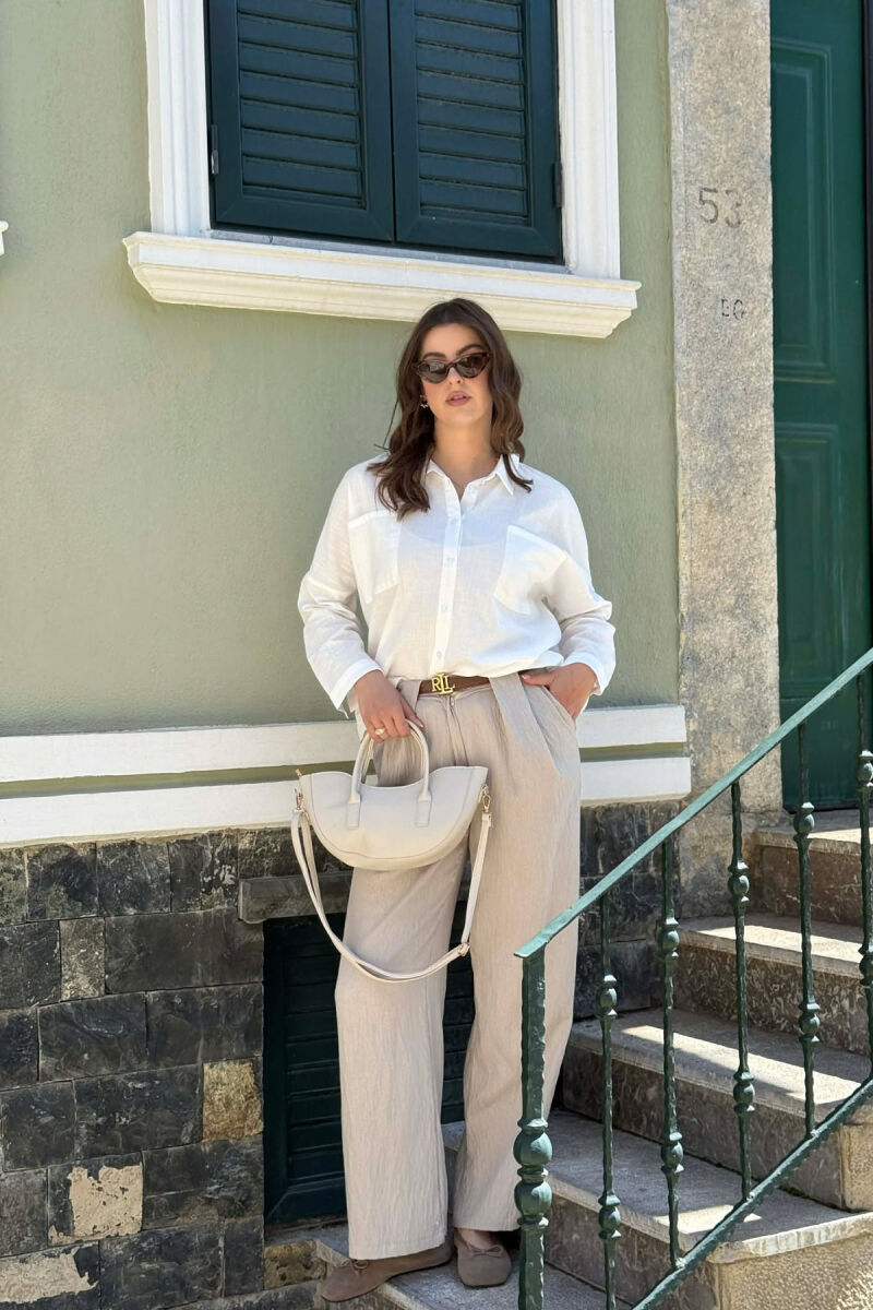 ONE COLOR LEATHER SIMPLE WOMAN BAG CREAM/KREM - 2