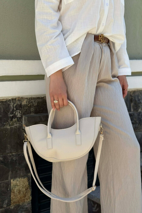 ONE COLOR LEATHER SIMPLE WOMAN BAG CREAM/KREM - 4