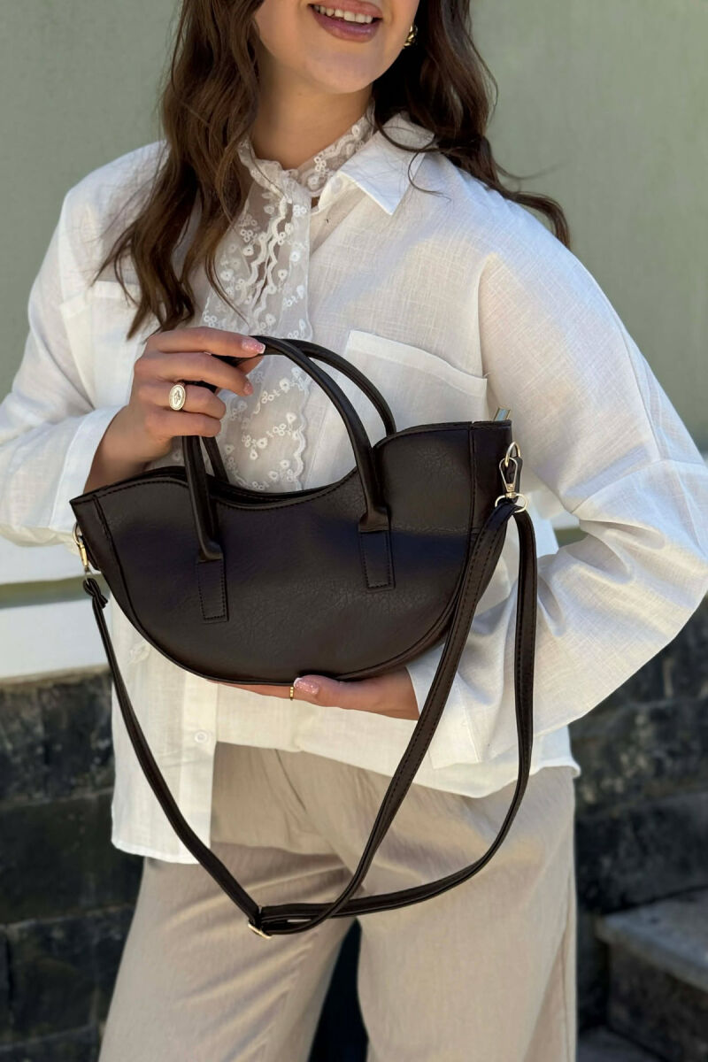 ONE COLOR LEATHER SIMPLE WOMAN BAG DARK BROWN/KAE - 1