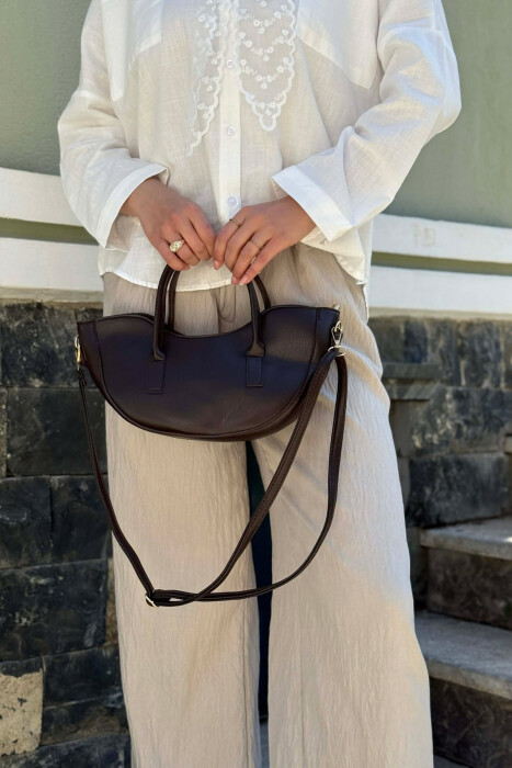 ONE COLOR LEATHER SIMPLE WOMAN BAG DARK BROWN/KAE - 4