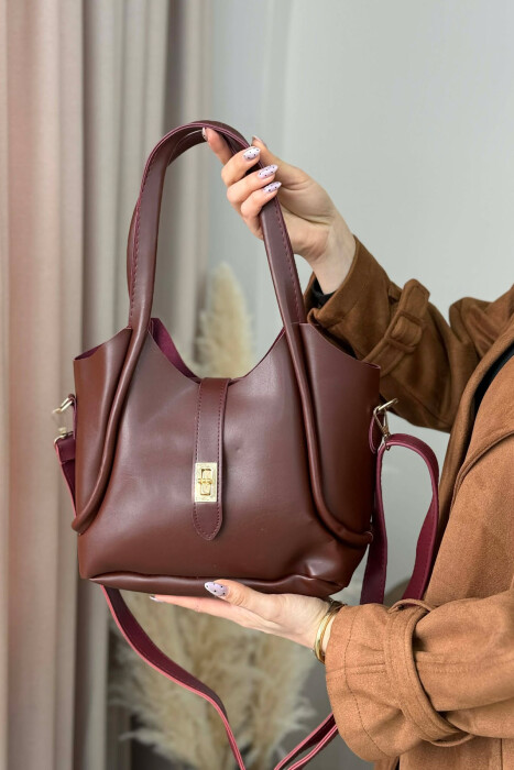ONE COLOR LEATHER SIMPLE WOMEN BAG BURGUNDY/VISHNJE BAG ...