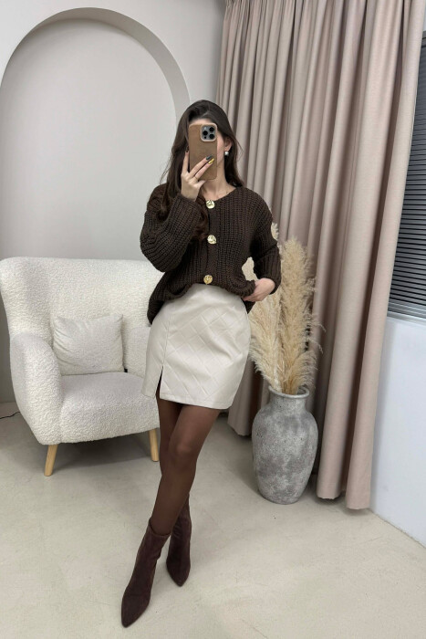 ONE COLOR LEATHER SIMPLE WOMEN SKIRT BEIGE/BEZHE - 2