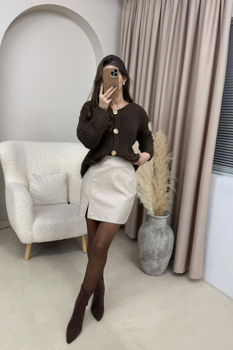 ONE COLOR LEATHER SIMPLE WOMEN SKIRT BEIGE/BEZHE - 2