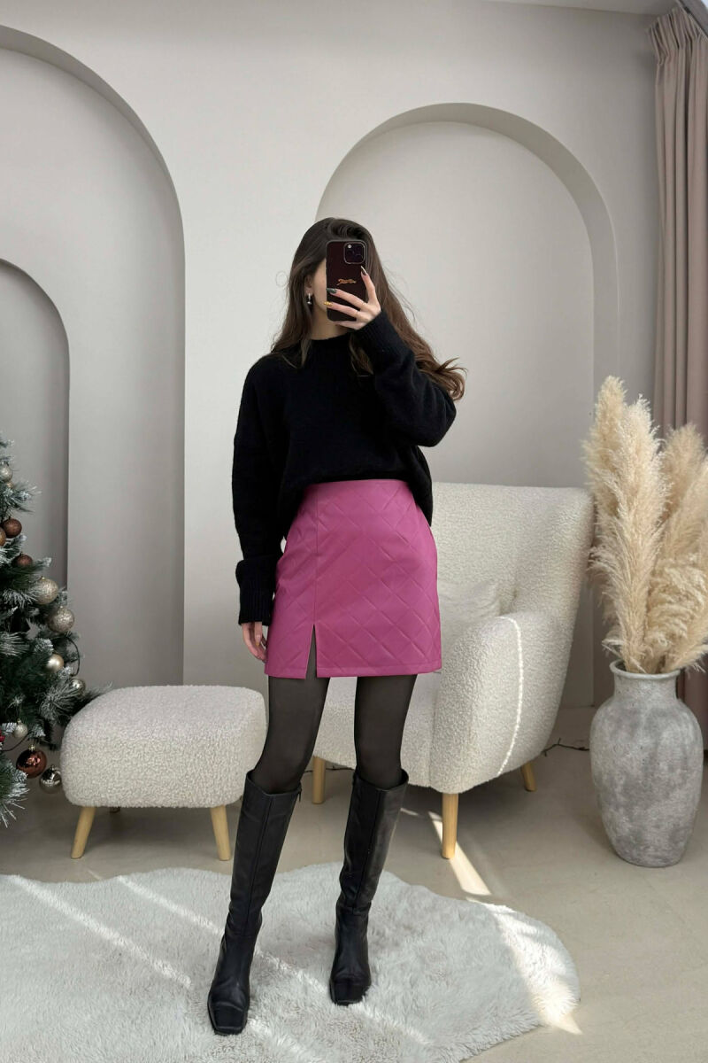 ONE COLOR LEATHER SIMPLE WOMEN SKIRT PURPLE/LEJLA - 2