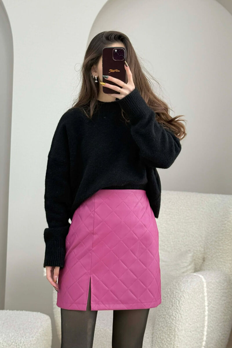 ONE COLOR LEATHER SIMPLE WOMEN SKIRT PURPLE/LEJLA - 4