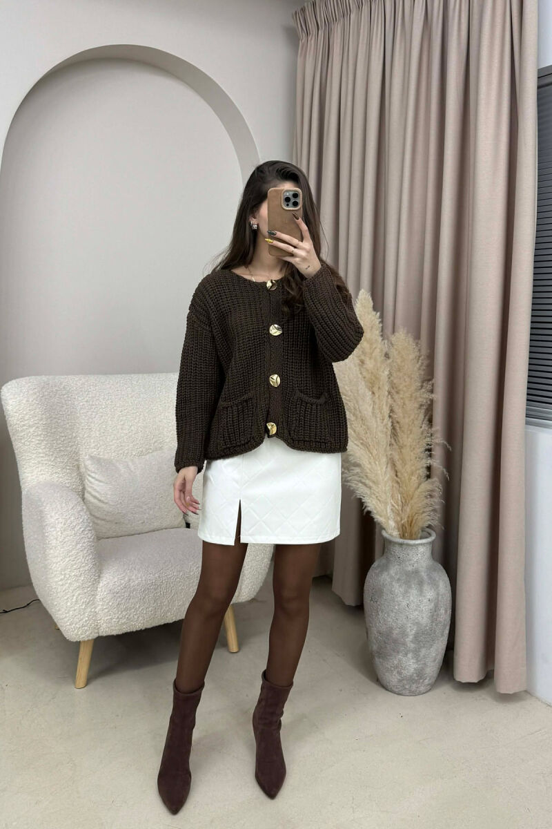ONE COLOR LEATHER SIMPLE WOMEN SKIRT WHITE-E BARDHE - 2