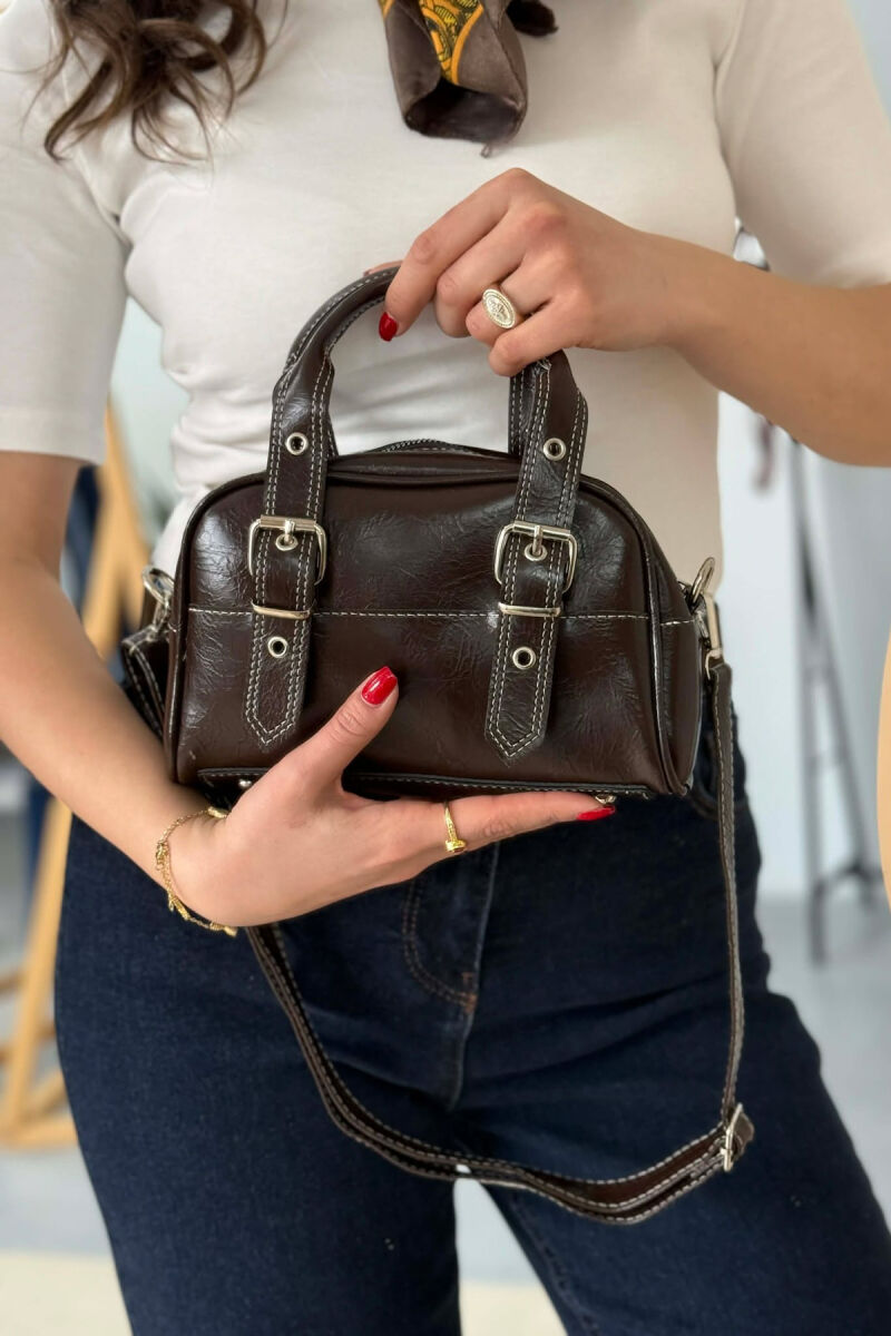 ONE COLOR LEATHER SMALL WOMAN BAG BROWN/KAFE - 3