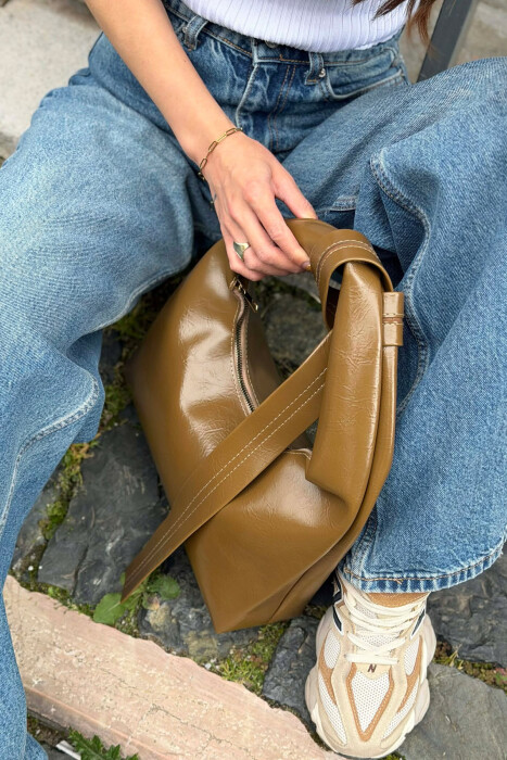 ONE COLOR LEATHER WOMAN BAG BROWN/KAFE - 2