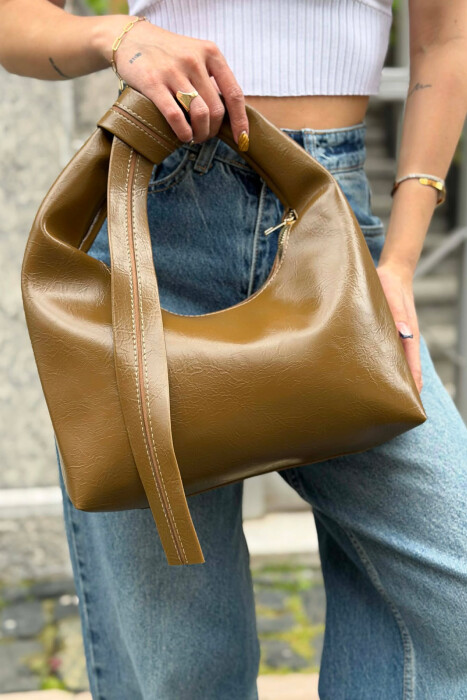 ONE COLOR LEATHER WOMAN BAG BROWN/KAFE - 3