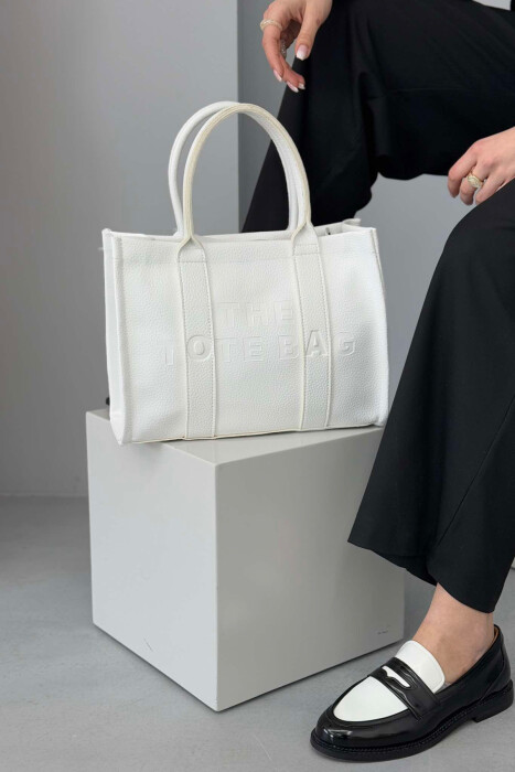 ONE COLOR LEATHER WOMAN BAG WHITE-E BARDHE - 5