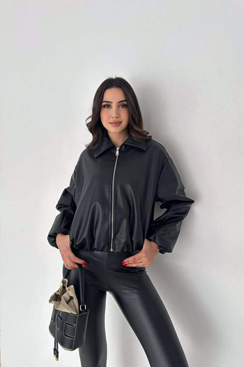 ONE COLOR LEATHER WOMAN JACKET BLACK/ E ZEZE - 1