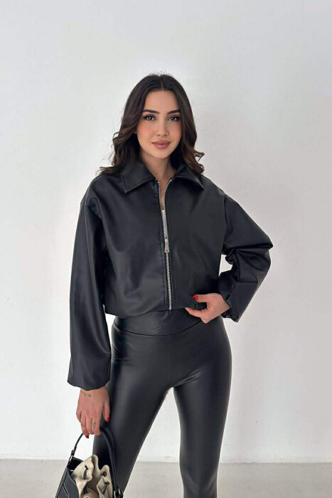 ONE COLOR LEATHER WOMAN JACKET BLACK/ E ZEZE - 2