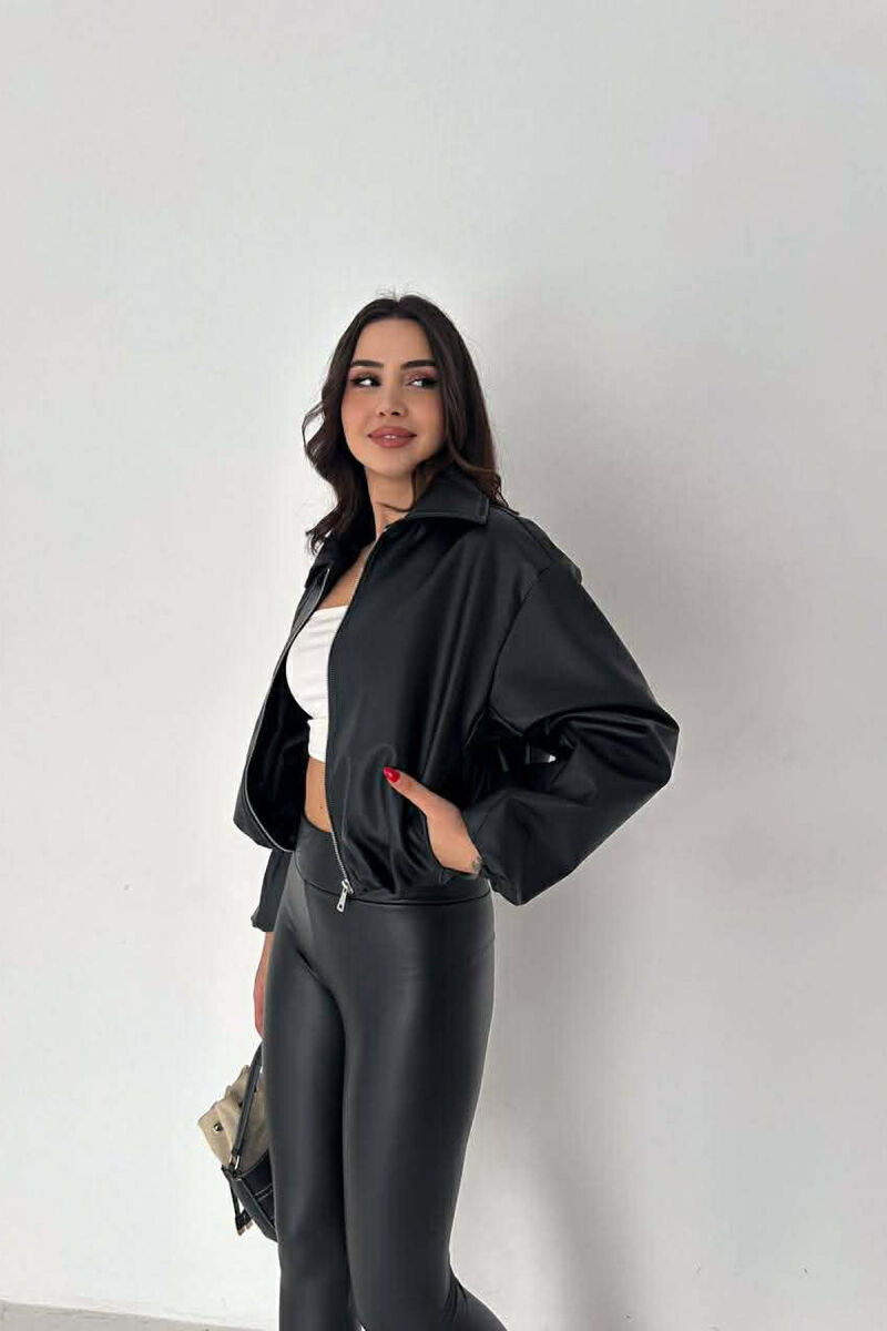 ONE COLOR LEATHER WOMAN JACKET BLACK/ E ZEZE - 4