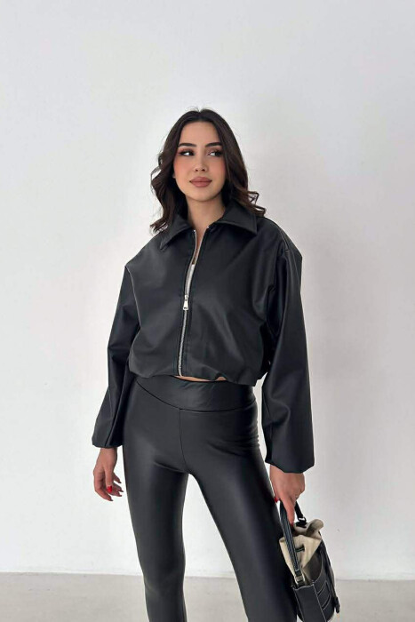 ONE COLOR LEATHER WOMAN JACKET BLACK/ E ZEZE - 5