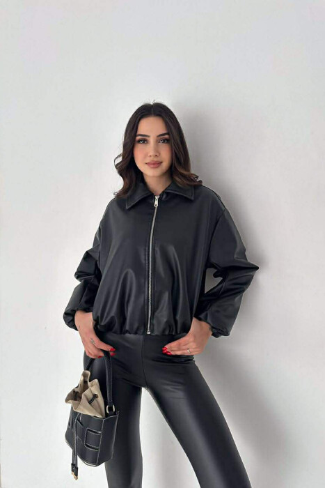 ONE COLOR LEATHER WOMAN JACKET BLACK/ E ZEZE - KLAUDIO FASHION