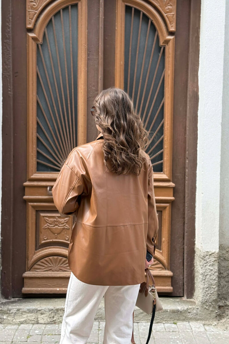 ONE COLOR LEATHER WOMAN SHIRT BROWN/KAFE - 4