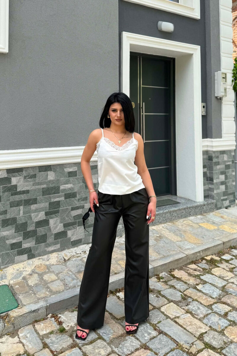 ONE COLOR LEATHER WOMAN TROUSERS BLACK/ E ZEZE - 1