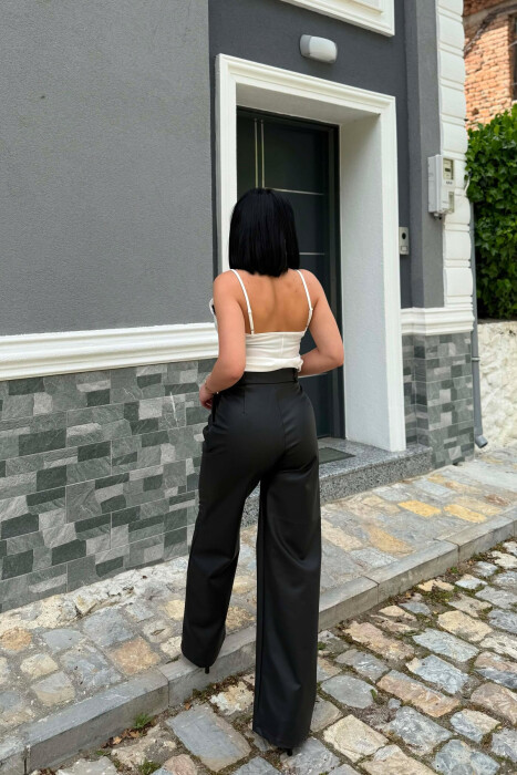 ONE COLOR LEATHER WOMAN TROUSERS BLACK/ E ZEZE - 4