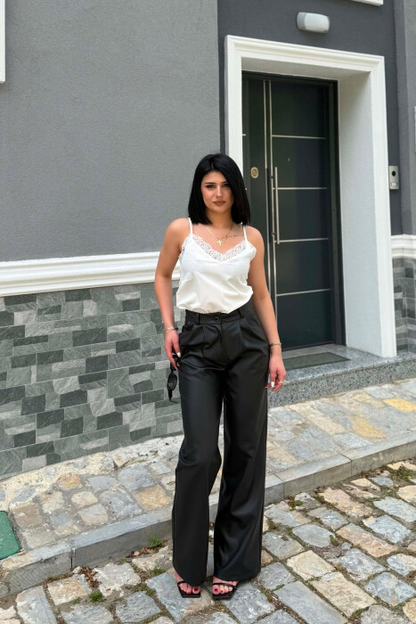 ONE COLOR LEATHER WOMAN TROUSERS BLACK/ E ZEZE - 6