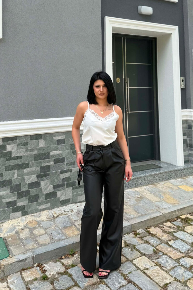 ONE COLOR LEATHER WOMAN TROUSERS BLACK/ E ZEZE - 6