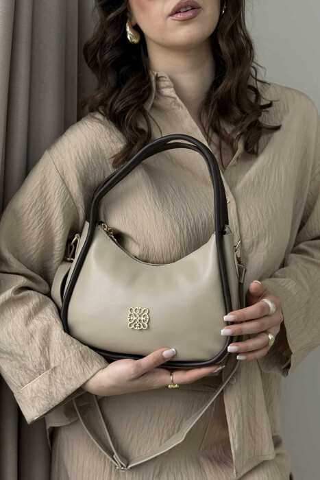 ONE COLOR LEATHER WOMEN BAG BEIGE+DARK BROWN/BEZHE+KAFE ERRET - 1