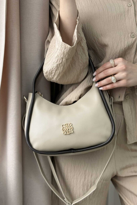 ONE COLOR LEATHER WOMEN BAG BEIGE+DARK BROWN/BEZHE+KAFE ERRET - 2