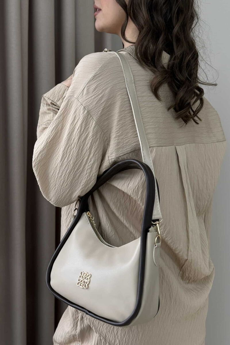 ONE COLOR LEATHER WOMEN BAG BEIGE+DARK BROWN/BEZHE+KAFE ERRET - 3