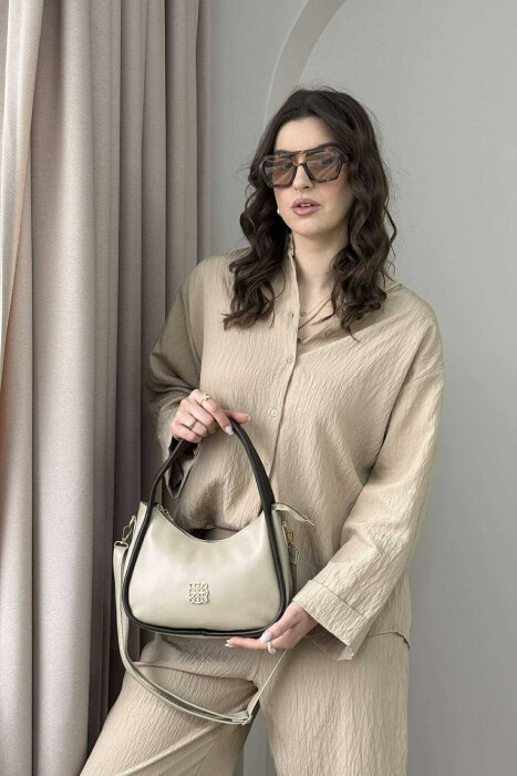 ONE COLOR LEATHER WOMEN BAG BEIGE+DARK BROWN/BEZHE+KAFE ERRET - 4