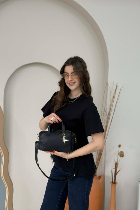 ONE COLOR LEATHER WOMEN BAG BLACK/ E ZEZE - KLAUDIO FASHION