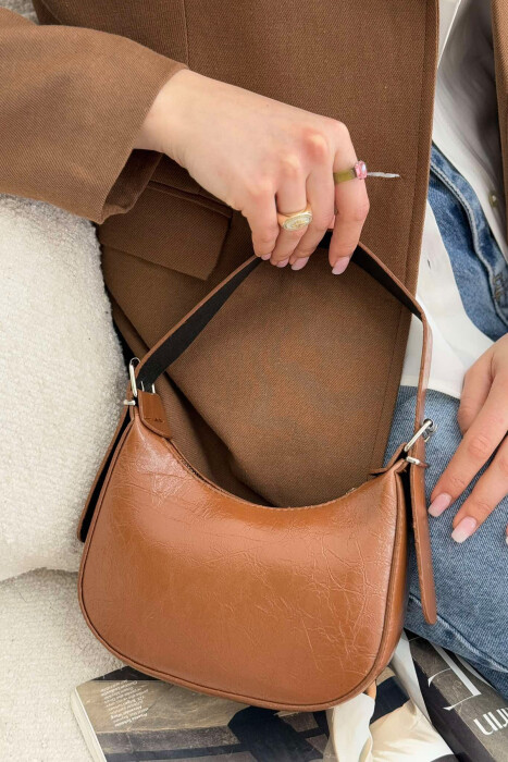 ONE COLOR LEATHER WOMEN BAG BROWN/KAFE 