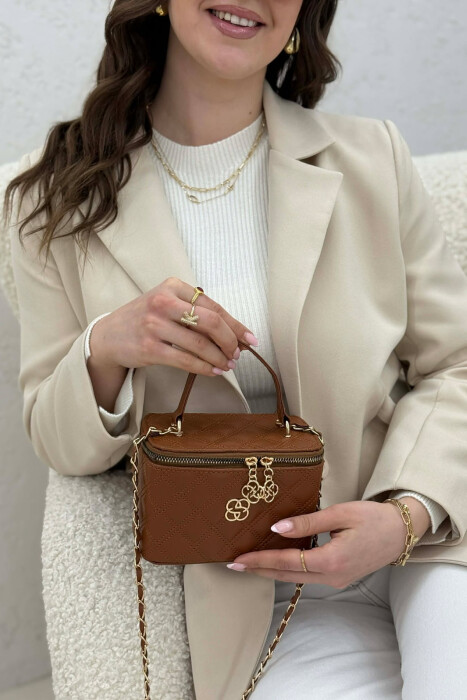 ONE COLOR LEATHER WOMEN BAG BROWN/KAFE 