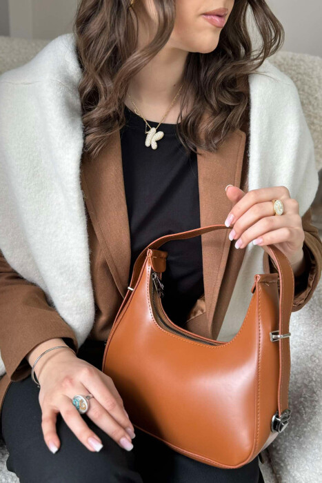 ONE COLOR LEATHER WOMEN BAG BROWN/KAFE - 3