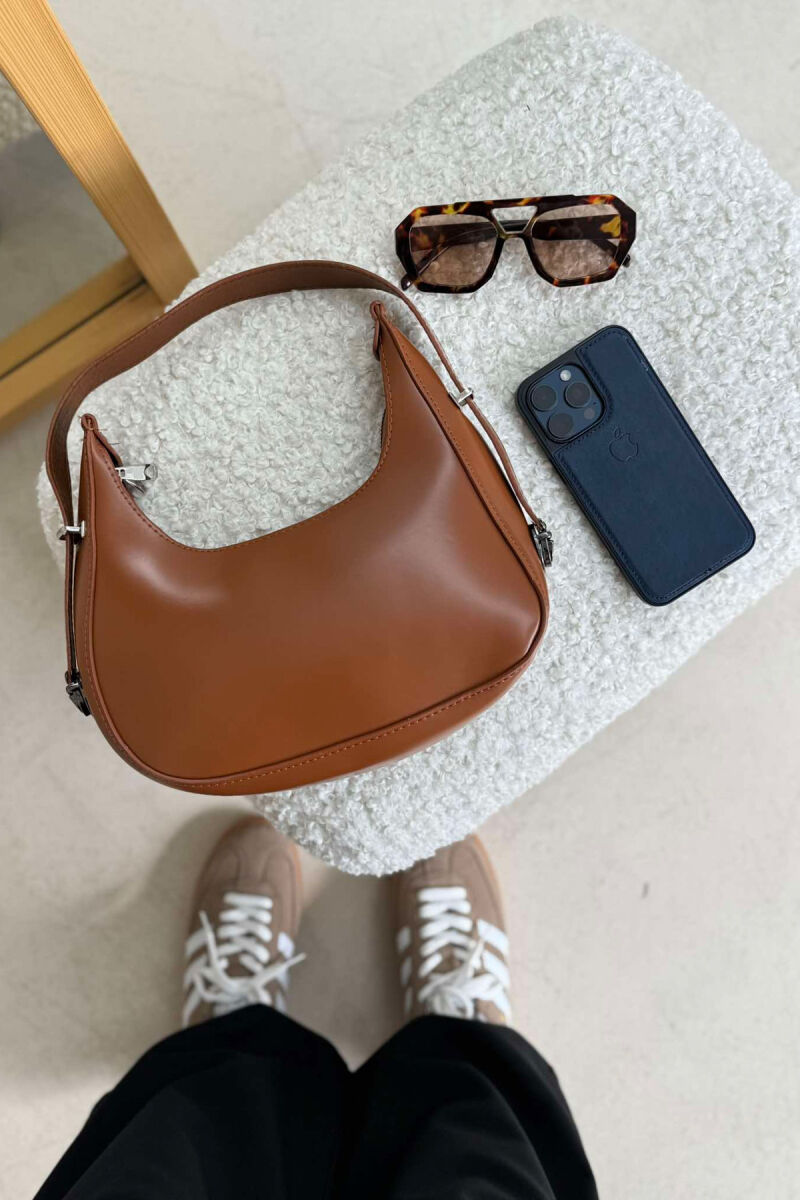 ONE COLOR LEATHER WOMEN BAG BROWN/KAFE - 5