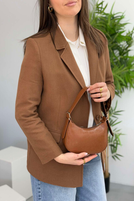 ONE COLOR LEATHER WOMEN BAG BROWN/KAFE - 4