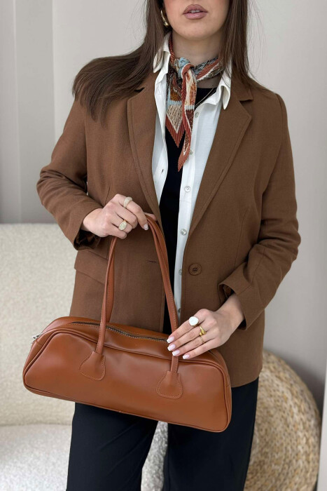 ONE COLOR LEATHER WOMEN BAG BROWN/KAFE - 3