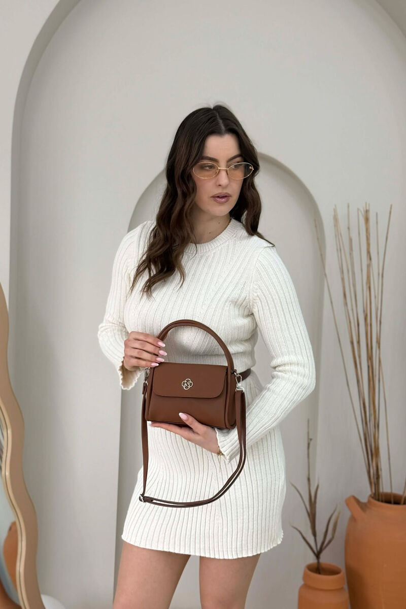 ONE COLOR LEATHER WOMEN BAG BROWN/KAFE - 3