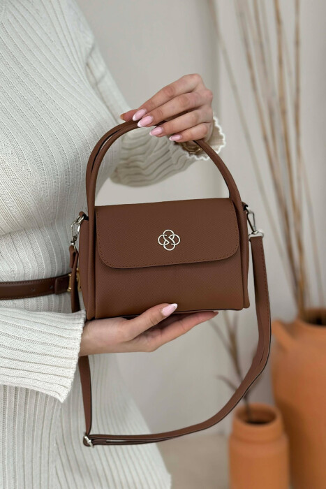 ONE COLOR LEATHER WOMEN BAG BROWN/KAFE - 4