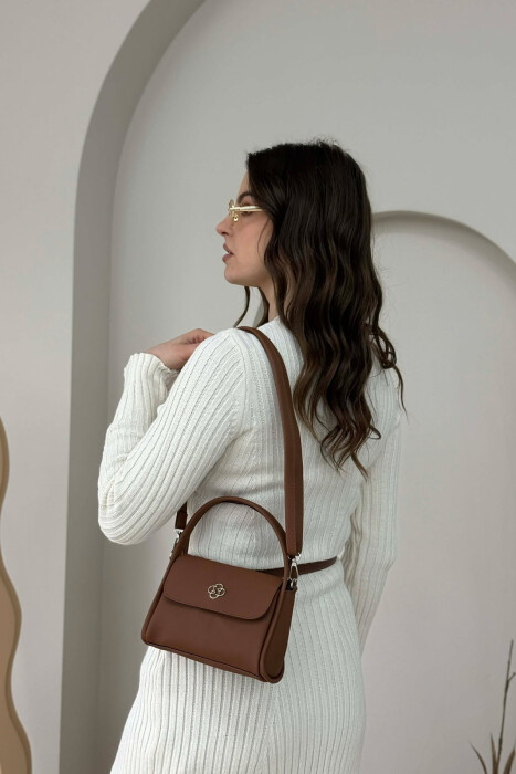 ONE COLOR LEATHER WOMEN BAG BROWN/KAFE - 5