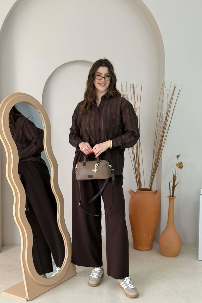 ONE COLOR LEATHER WOMEN BAG BROWN/KAFE - 3