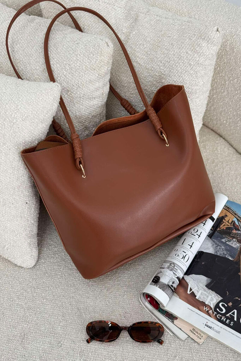 ONE COLOR LEATHER WOMEN BAG BROWN/KAFE - 2