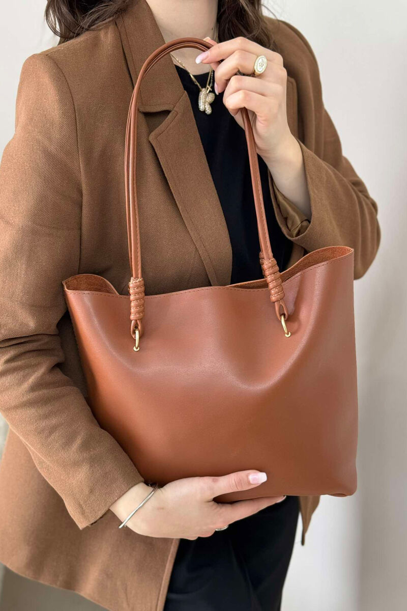 ONE COLOR LEATHER WOMEN BAG BROWN/KAFE - 3