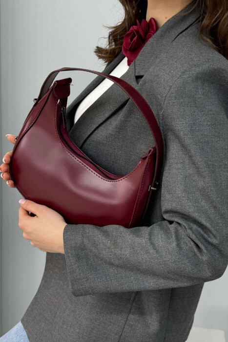 ONE COLOR LEATHER WOMEN BAG BURGUNDY/VISHNJE - 3