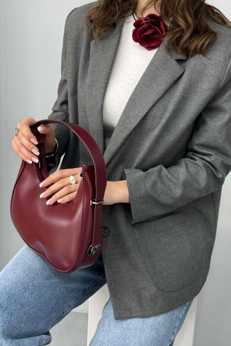 ONE COLOR LEATHER WOMEN BAG BURGUNDY/VISHNJE - 4