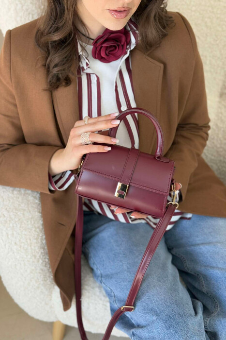 ONE COLOR LEATHER WOMEN BAG BURGUNDY/VISHNJE 