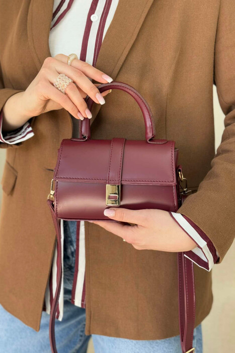 ONE COLOR LEATHER WOMEN BAG BURGUNDY/VISHNJE - 2