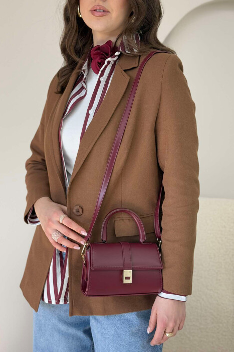 ONE COLOR LEATHER WOMEN BAG BURGUNDY/VISHNJE - 4